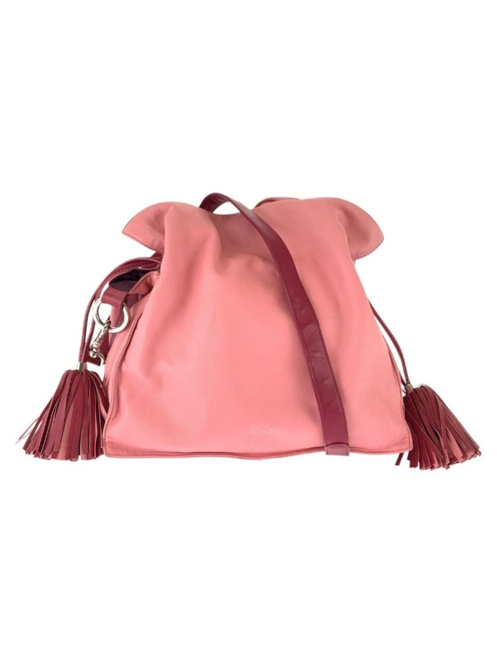 Loewe Flamenco Fringe Pink Bordeaux Silver Leather Shoulder Bag
